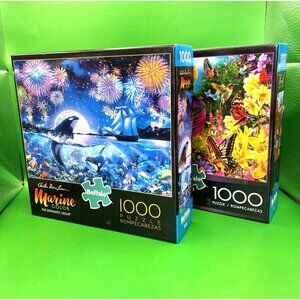 Buffalo Game 1000 Pc Puzzle Lot 2 Marine Color Dramatic Night Hummingbird Garden